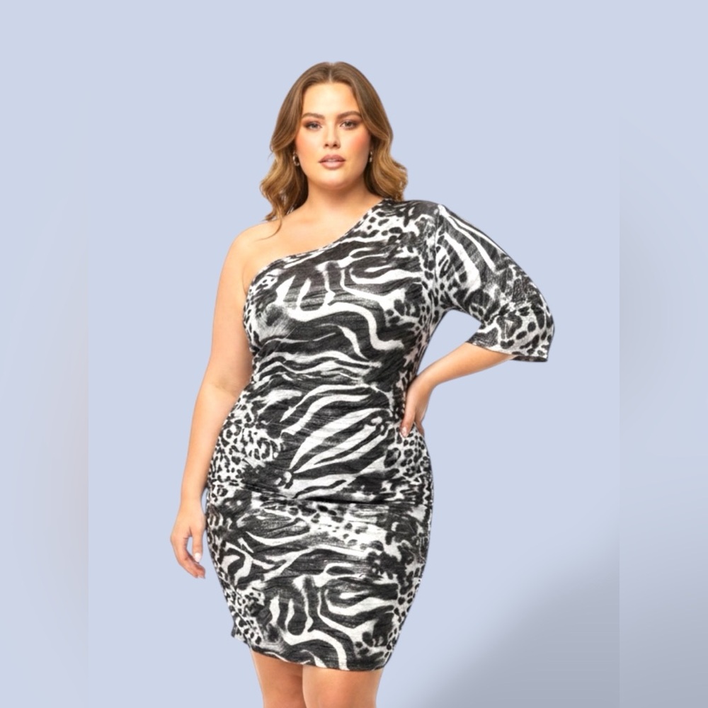 Stylish One-Shoulder Animal Print Dress